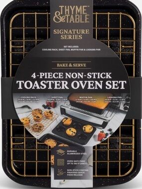 New Thyme & Table Toaster Oven Set, cooling rack, sheet pan, muffin &Lasagna Pan